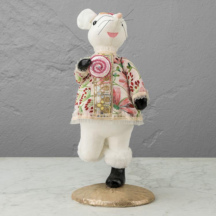 Статуэтка Белая мышка в платье с цветочным узором Floral White Mouse With Dress