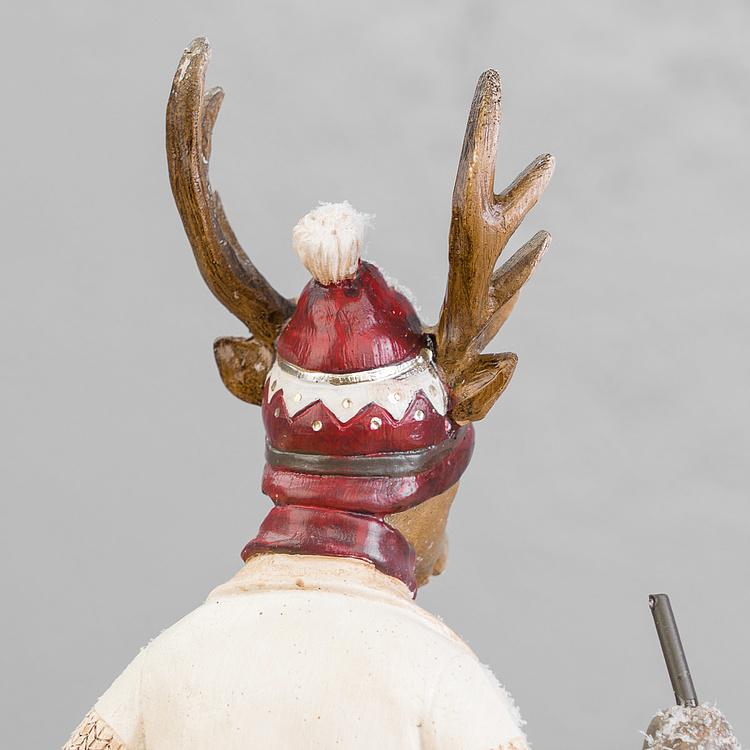 Новогодняя фигурка Олень на лыжах Skiing Deer Cream Burgundy 28,5 cm