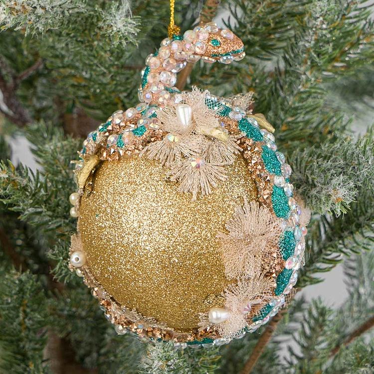 Ёлочная игрушка Змея вокруг шара Jewel Snake Wrapped Around Ball Gold 13 cm