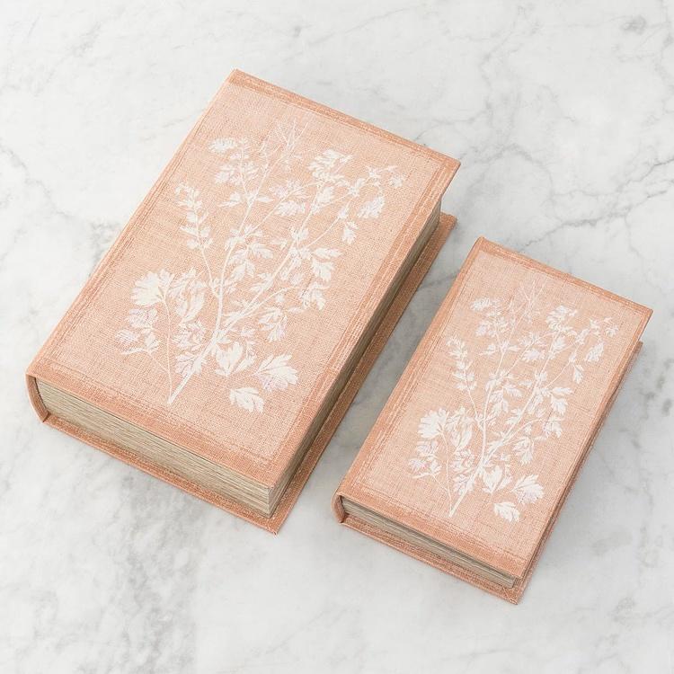 Набор из двух шкатулок с цветочным узором Set Of 2 Book Boxes Linen Floral Motif