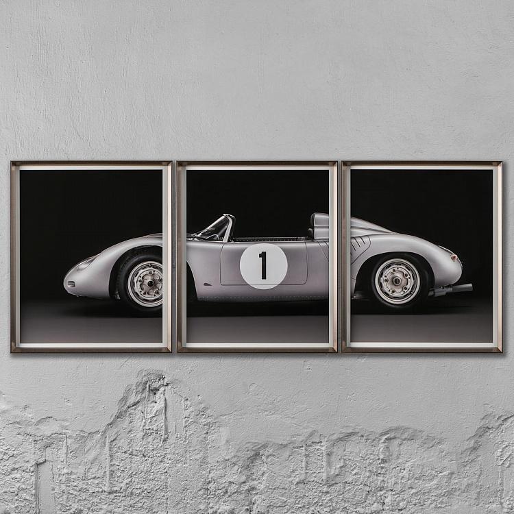 Фото-принт триптих в серебристой раме Порше 718 Set Of 3 Porsche 718 RSK, Pewter Frame