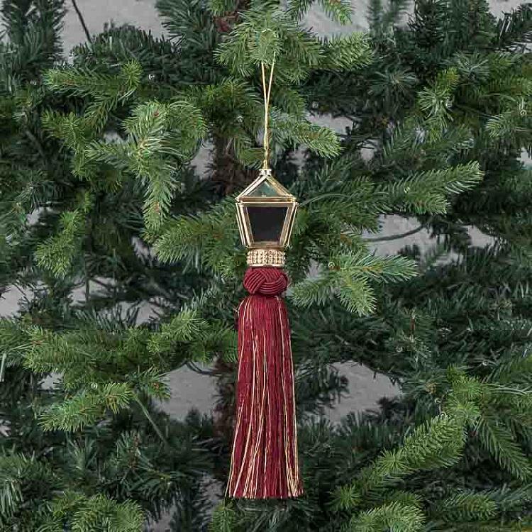 Новогодняя подвеска Красный зеркальный кулон с кисточкой Mirror Pendant With Tassel Red 25 cm