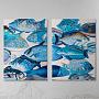 Картина акрилом диптих Set Of 2 Canvas Acrylic Painting Blue Fish