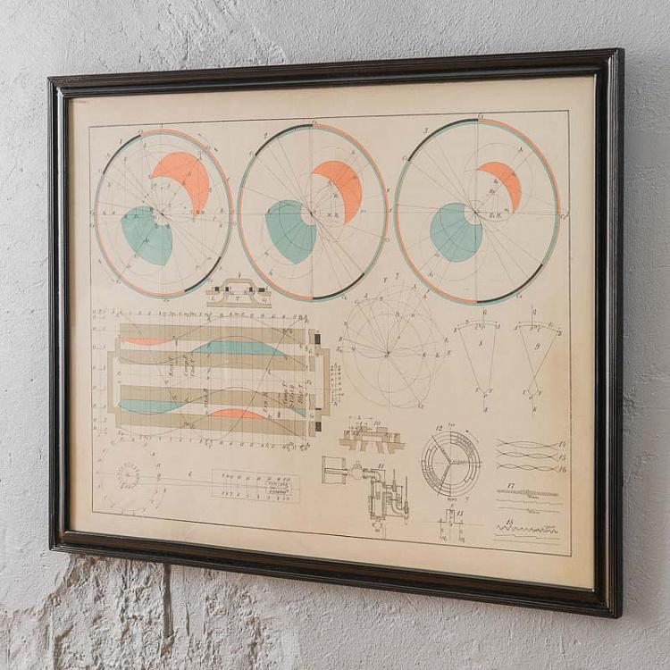 Картина-чертеж План лодки, круги Boat Blueprint Circles