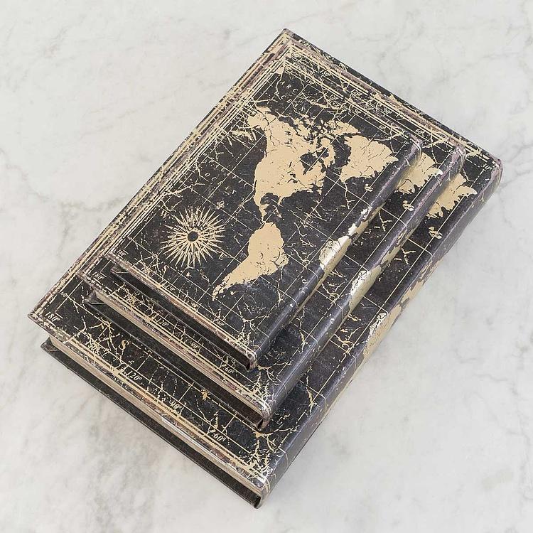 Набор из трёх шкатулок Карта Мира Set Of 3 Book Boxes World Map