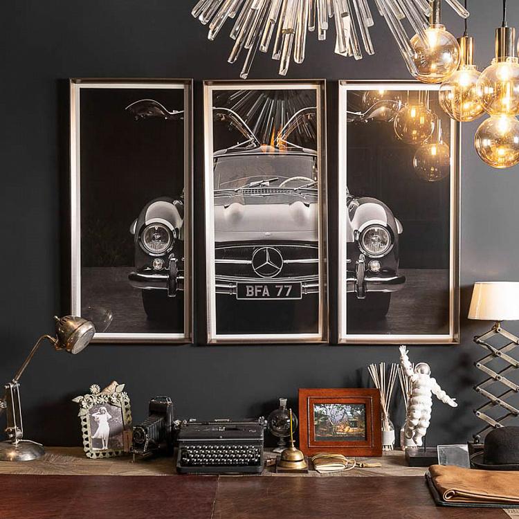 Фото-принт триптих в серебристой раме Мерседес Set Of 3 Mercedes Gull Wing, Pewter Frame