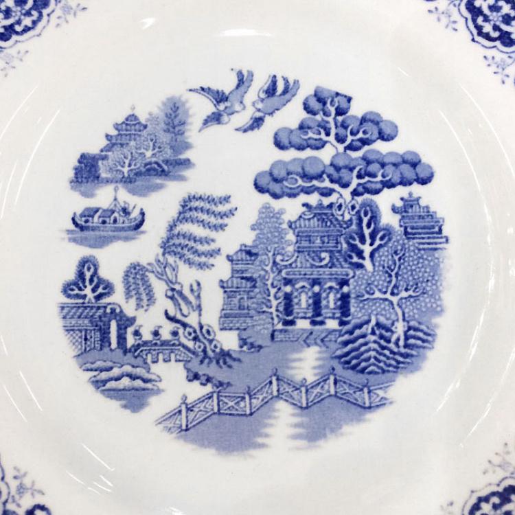 Винтажная тарелка белая с голубым мотивом 20, M Vintage Plate Blue White Medium 20