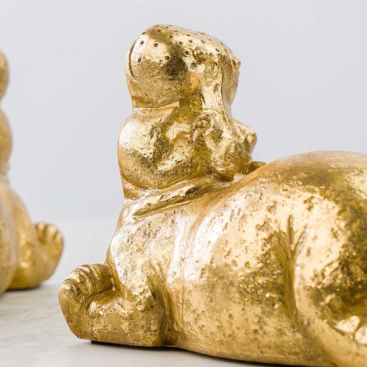 Набор из двух держателей для книг Золотые бегемоты Bookend Hippos Gold