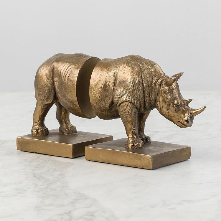 Набор из двух держателей для книг Носорог на прямоугольной подставке Bookend Rhino On Rectangular Stand