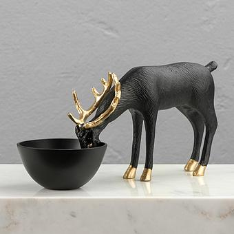 Deer Golden Horns Trinket Tray Black