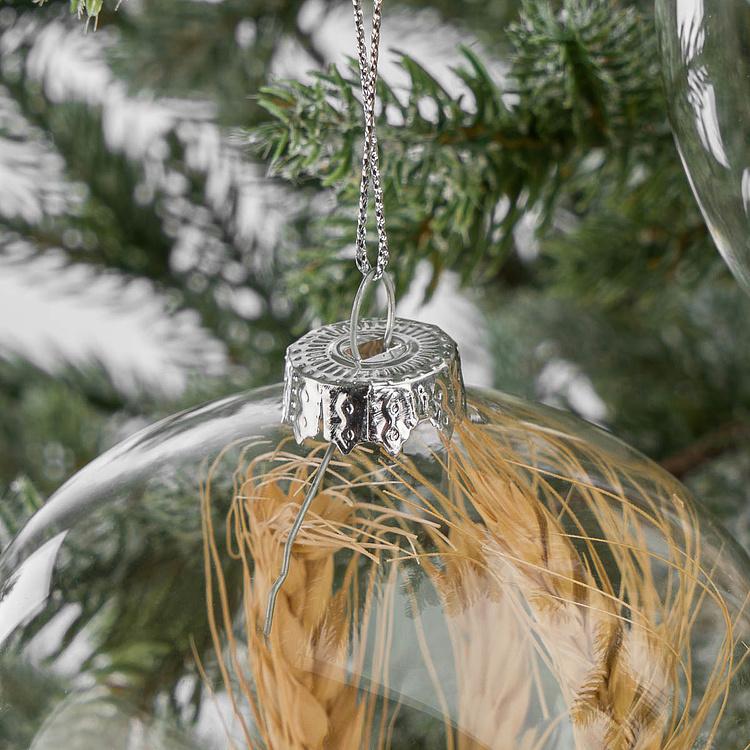 Набор из трёх ёлочных игрушек с колосьями внутри Set Of 3 Glass Dried Ear Of Corn Ball Clear 10 cm