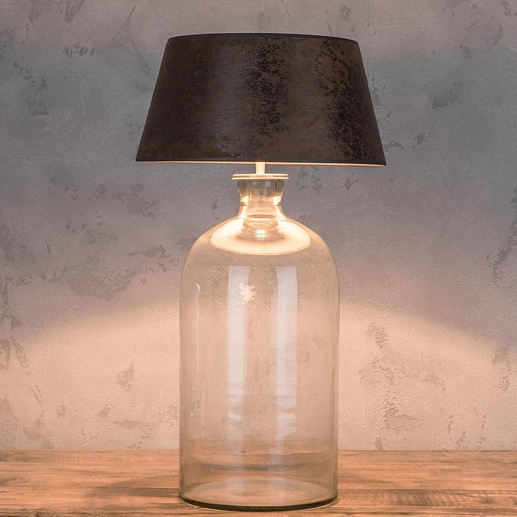 Настольная лампа Бутыль с абажуром цвета Винтаж на золоте Table Lamp Bottle In Clear Glass With Shade Vintage Way On Gold