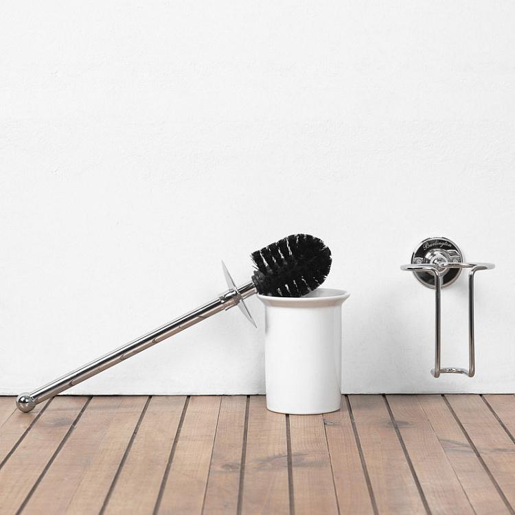 Настенный белый держатель с ёршиком в подставке цвета хром Brush Holder Chrome