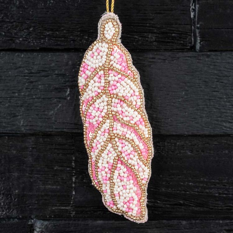 Ёлочная игрушка из бисера Розовое перо Feather Beads Pink 14 cm