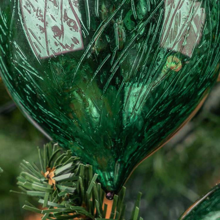 Набор из трёх зелёных металлизированных елочных шаров Скреч Set Of 3 Glass Metal Scratched Balls Green 10 cm