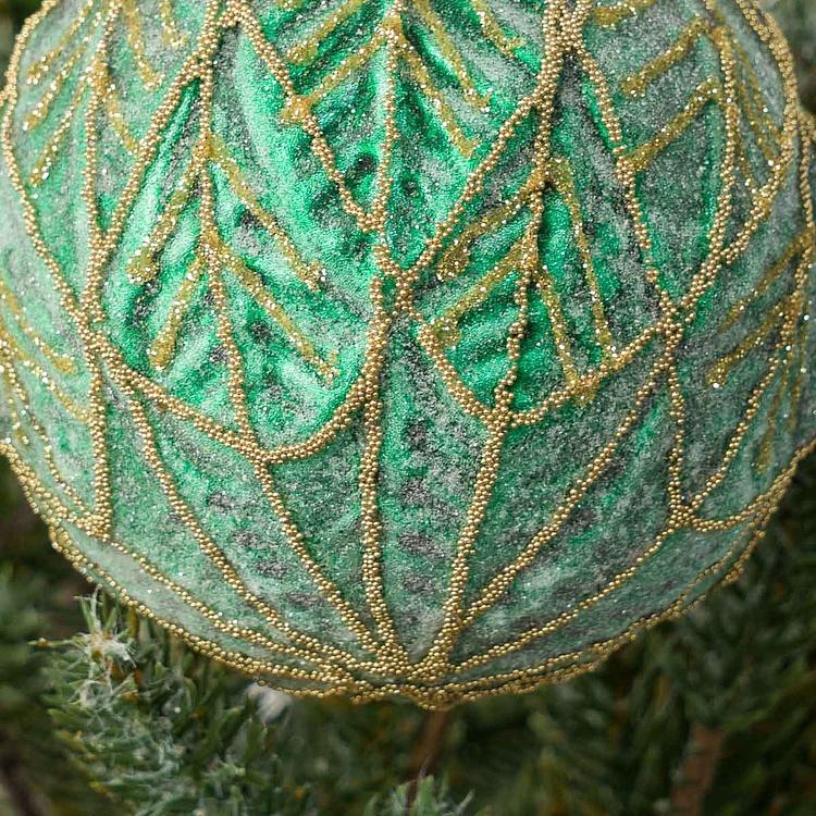 Ёлочная игрушка Зелёный шар с золотым лиственным узором Gold Pattern Ball Green 10 cm
