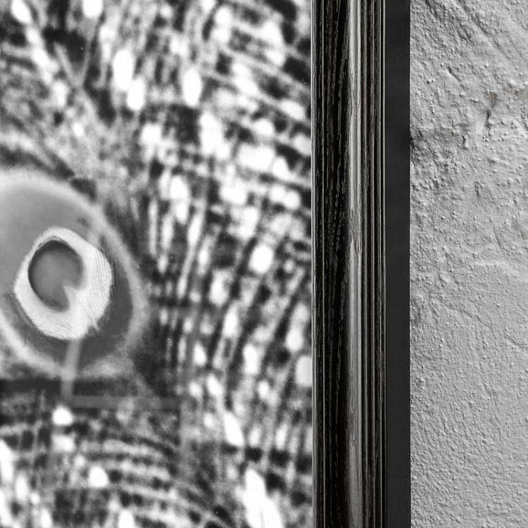 Панорамная картина-принт Хвост Павлина чёрно-белая, левая часть Animal Peacock Black White 1 Left