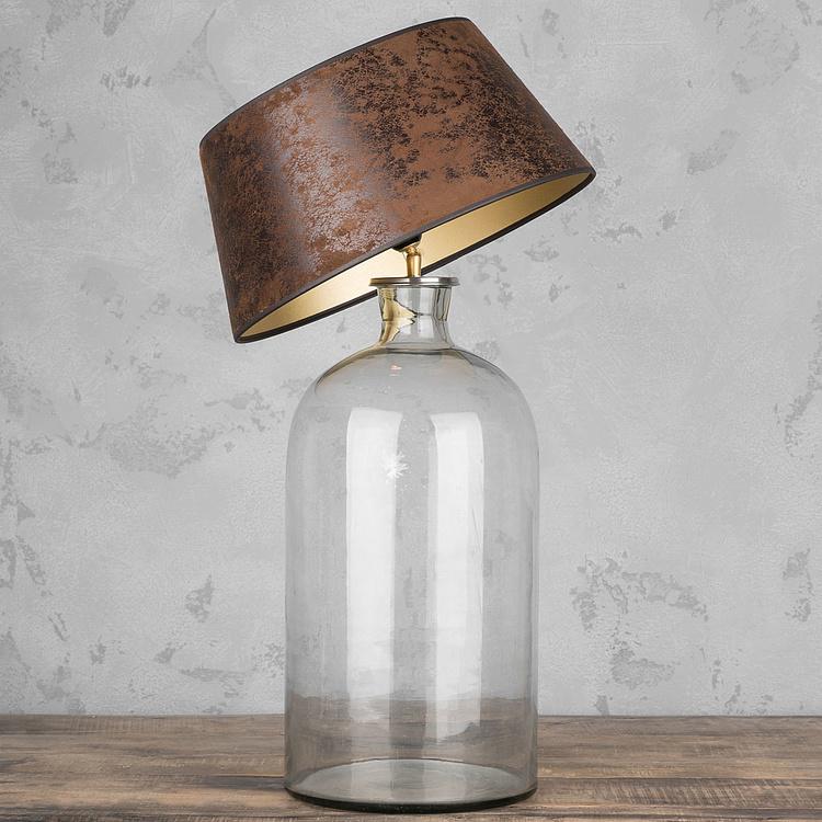 Настольная лампа Бутыль с абажуром цвета Винтаж на золоте Table Lamp Bottle In Clear Glass With Shade Vintage Way On Gold
