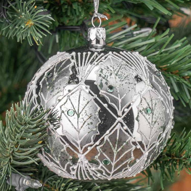 Набор из трёх ёлочных шаров Листва Set Of 3 Glass Leaf Net Ball And Drops Green/White 10 cm