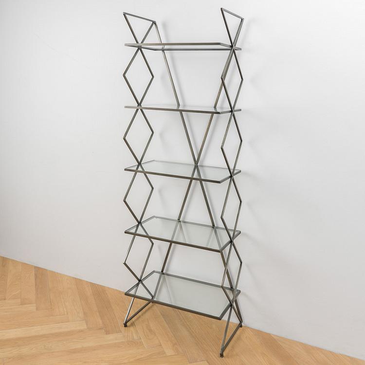 Железный стеллаж со стеклянными полками Зигзаг Iron Shelf Zig Zag Metal And Glass
