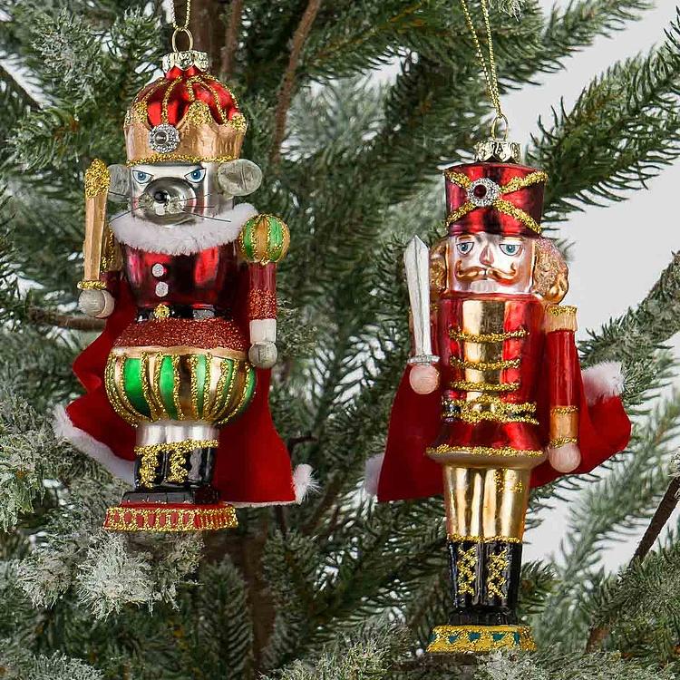 Набор из двух ёлочных игрушек Мышиный король и Щелкунчик Set Of 2 Glass Mouse King And Nutcracker 16,5 cm