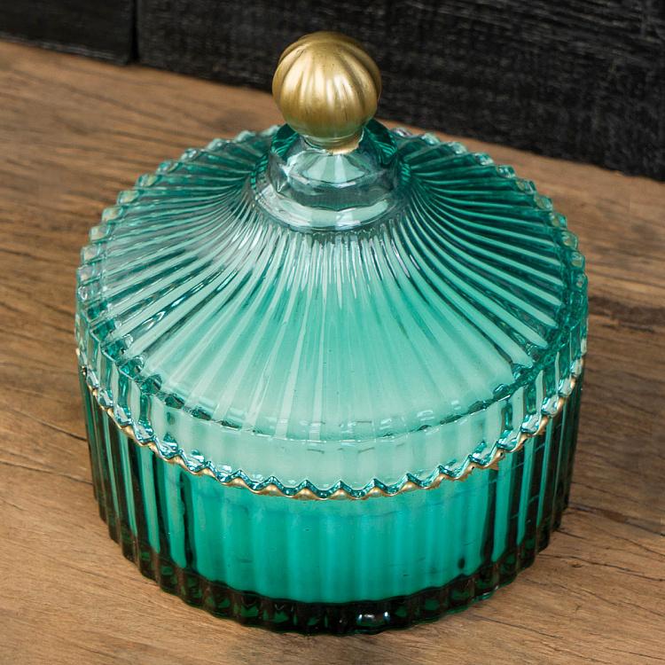 Аромасвеча в мятном рифлёном стакане Белый жасмин, L Aroma Candle In Mint Striped Glass White Jasmine Large