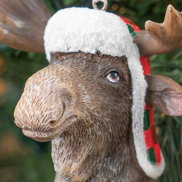 Набор из двух ёлочных игрушек Головы оленя и лося в шапках Set Of 2 Deer And Moose Heads With Hat Brown 13,5 cm