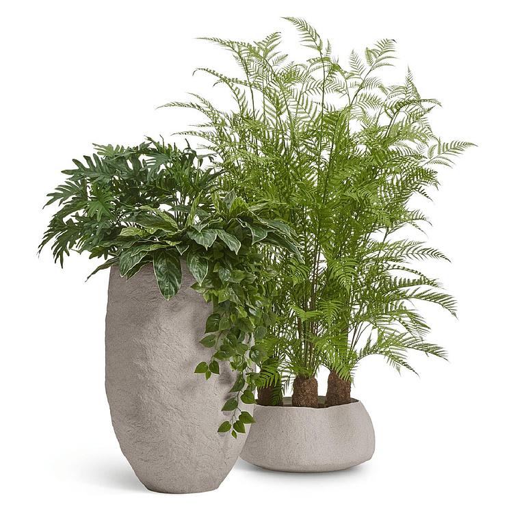 Высокое серо-белое кашпо-чаша Эффектори Органик, S Effectory Organic Tall Bowl White Sand Small