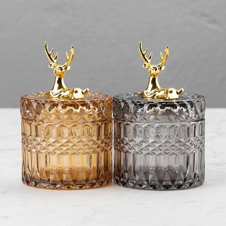 Янтарная ёмкость для хранения с оленем Glass Jar With Deer Figure Ochre
