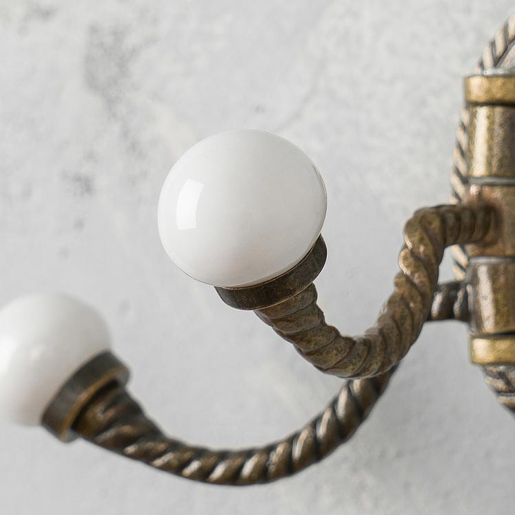 Трёхрожковый крючок с белыми наконечниками Верёвка Ceramic Knob Triple Rope Hook White
