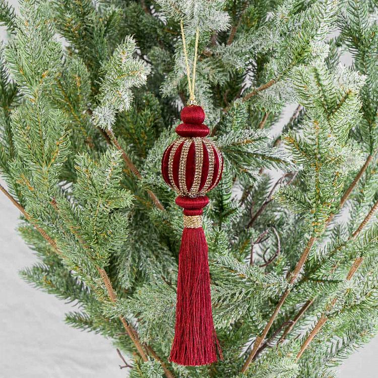 Новогодняя подвеска Бархатная бордовая тыква с кисточкой Velvet Burgundy Pumpkin Pendant With Tassel 21 cm