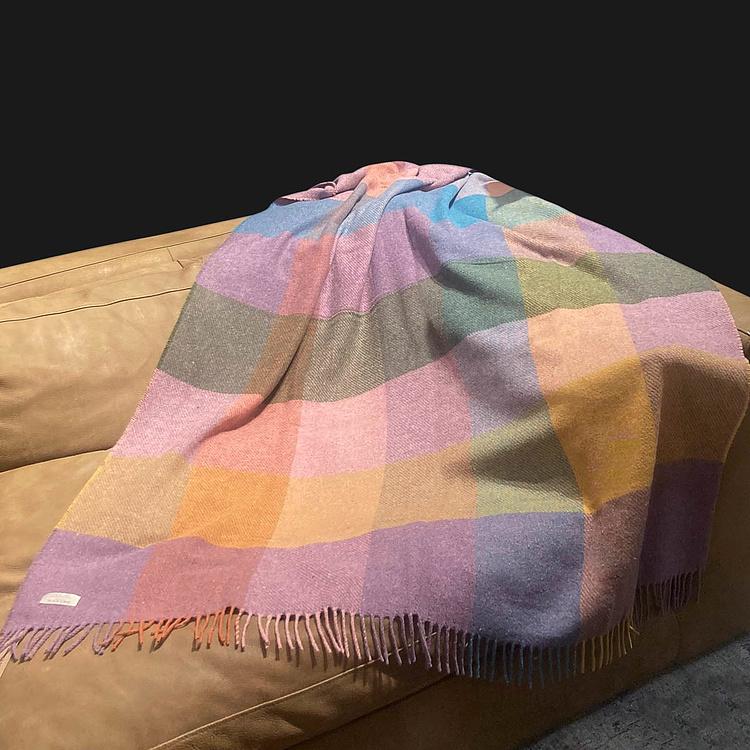 Шерстяной плед Арекипа в бордовую, голубую и жёлтую клетку, 120x180 см Arequipa Plaid Wine Blue Yellow 120x180 cm