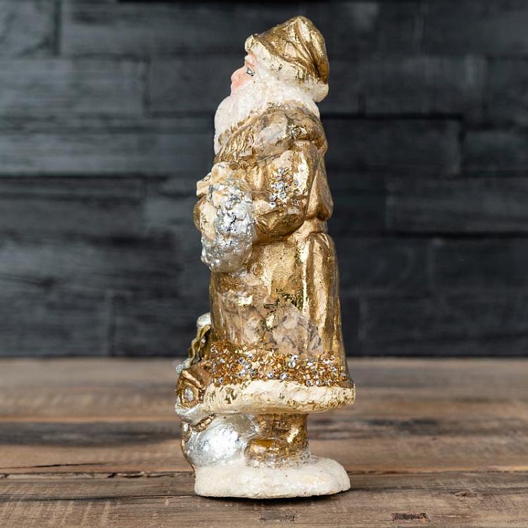 Новогодняя фигурка Санта с мешком подарков Paper Santa With Sack Gold/Cream 22 cm