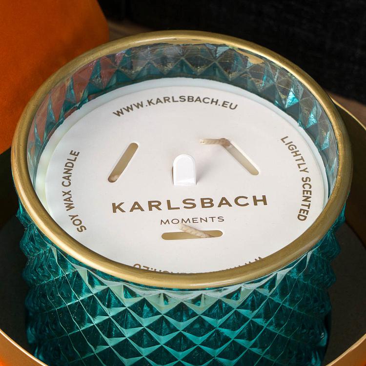 Аромасвеча в голубом фасетном стакане Огурец, L Aroma Candle In Blue Faceted Glass Cucumber Large