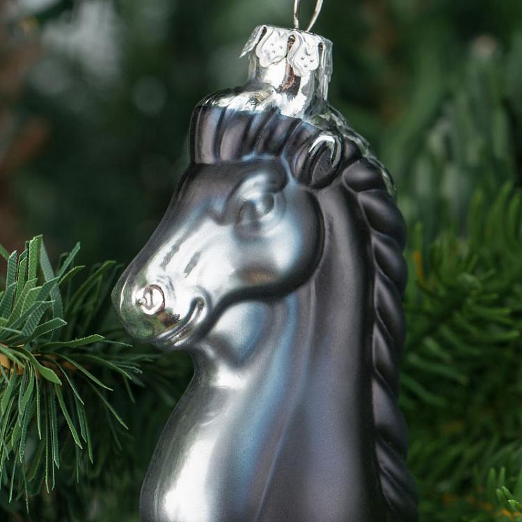 Набор из четырёх стеклянных ёлочных игрушек Чёрные шахматы Set Of 4 Glass Chess Black 10 cm