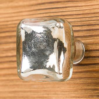 Concave Square Silver Glass Knob