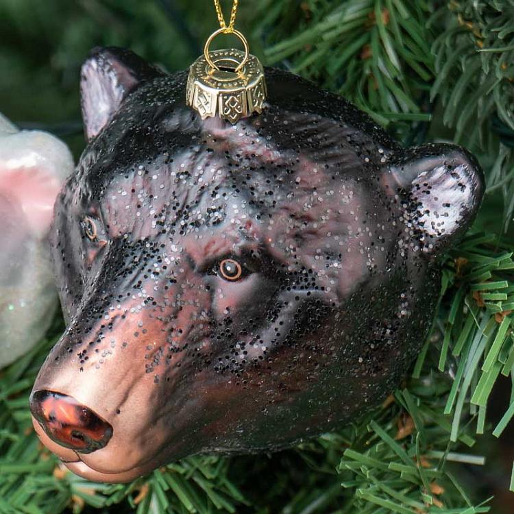 Набор из двух ёлочных игрушек Бурый и полярный медведи Set Of 2 Glass Bear Heads Black/White 10 cm