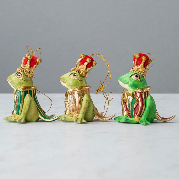 Набор из трёх ёлочных игрушек Принцы-Лягушки Set Of 3 Dressed Frog Princes Green 10,5 cm