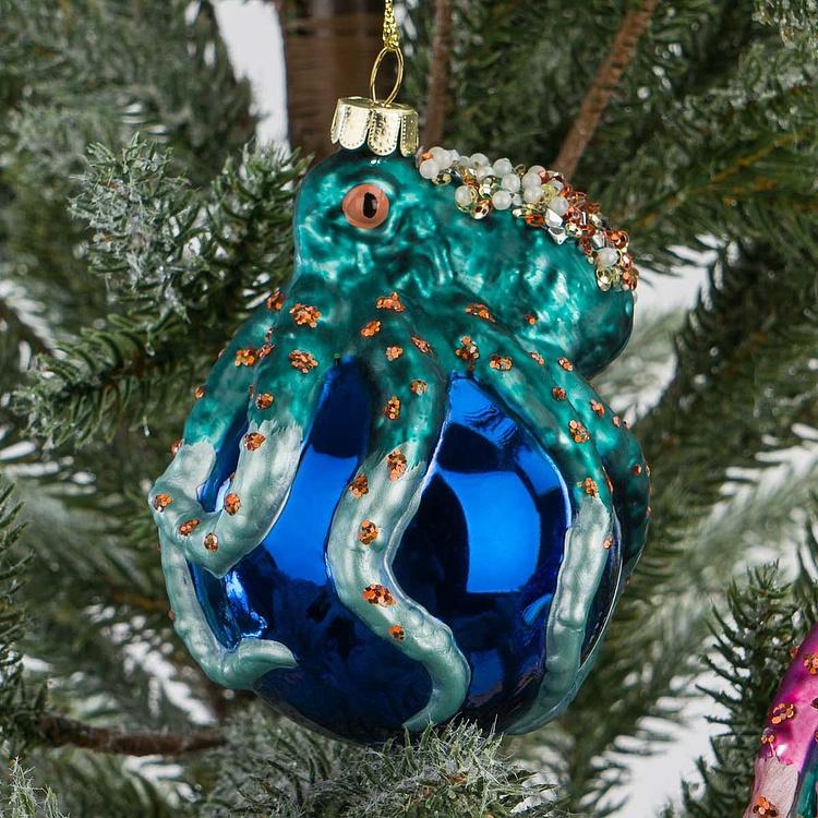 Набор из двух ёлочных игрушек Осьминоги на шарах Set Of 2 Glass Octopus On Ball Blue Pink 10,5 cm