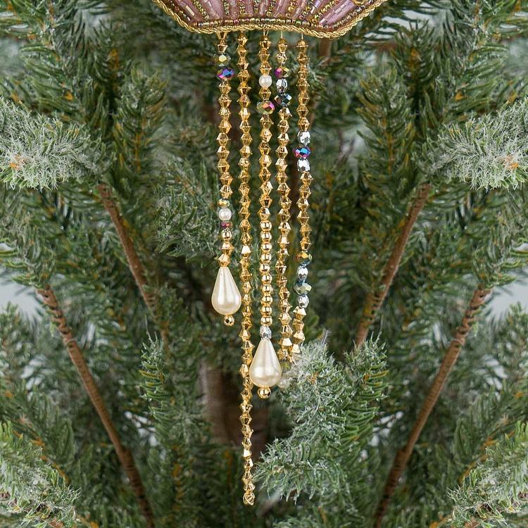 Набор из двух ёлочных игрушек Вышитые бисером медузы Set Of 2 Embroidered Beaded Jellyfish Purple Gold 20 cm