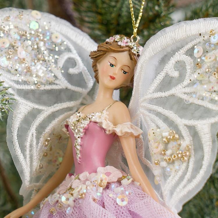 Набор из трёх ёлочных игрушек Крылатые феи в тюлевых платьях Set Of 3 Tulle Big Wing Fairies White Purple 19 cm