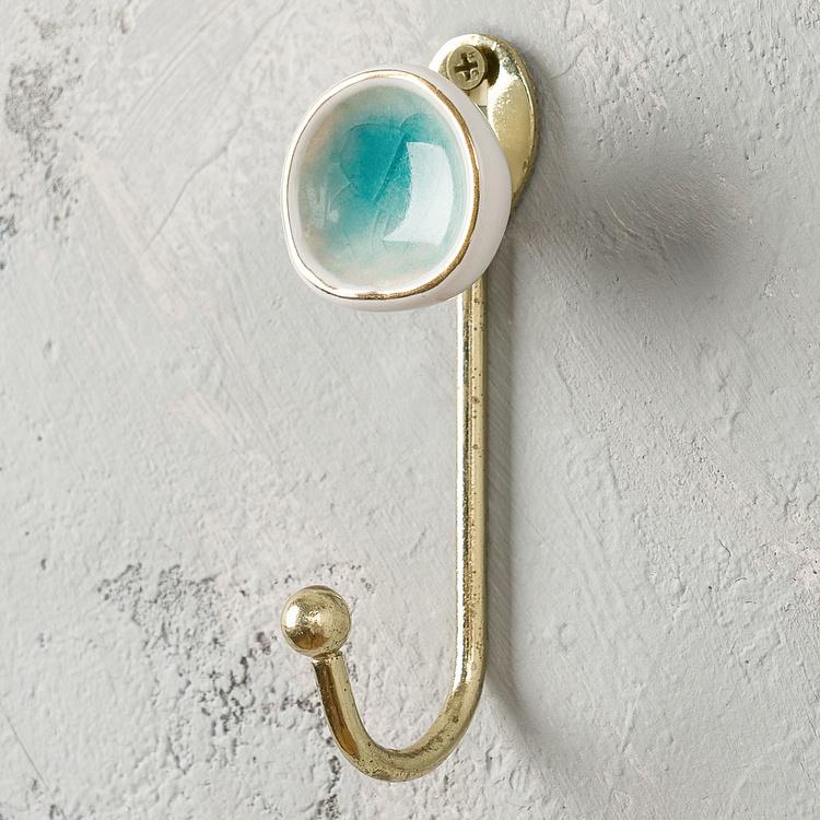 Золотистый крючок с бирюзовым кракелюром Blue Ceramic Hook Gold