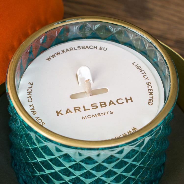 Аромасвеча в голубом фасетном стакане Огурец, S Aroma Candle In Blue Faceted Glass Cucumber Small