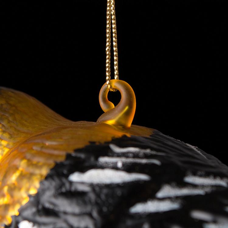 Ёлочная игрушка Птичка на ветке Glass Bird On Twig Yellow Black 12,5 cm