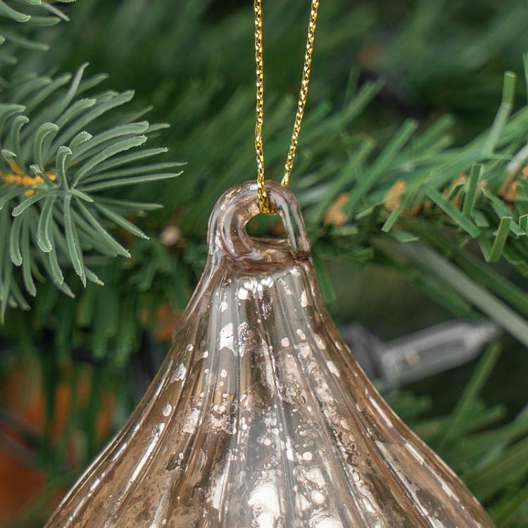 Набор из трёх ёлочных шаров цвета винтажный шампань с вертикальными полосками Set Of 3 Glass Antique Vertical Striped Balls Champagne 10 cm