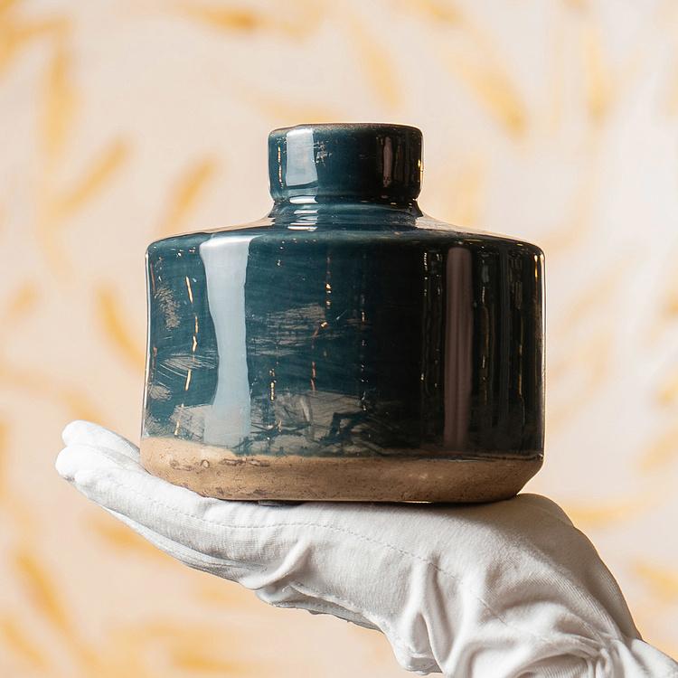 Широкая тёмно-синяя керамическая мини-ваза Бутыль Bottle Vase Dark Blue Wide