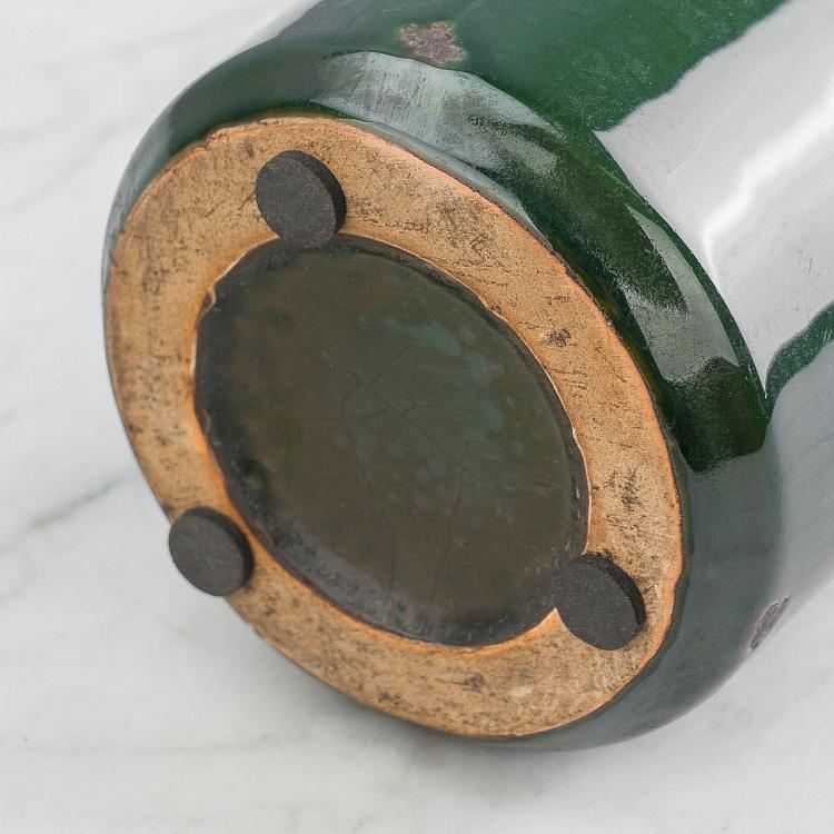 Низкая оливковая керамическая мини-ваза Бутыль Bottle Vase Olive Green Low