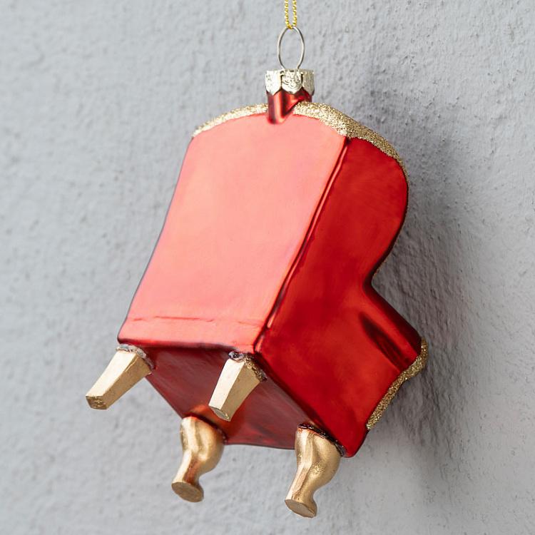 Ёлочная игрушка Собака в кресле Glass Xmas Dog In Sofa Chair Red 11 cm