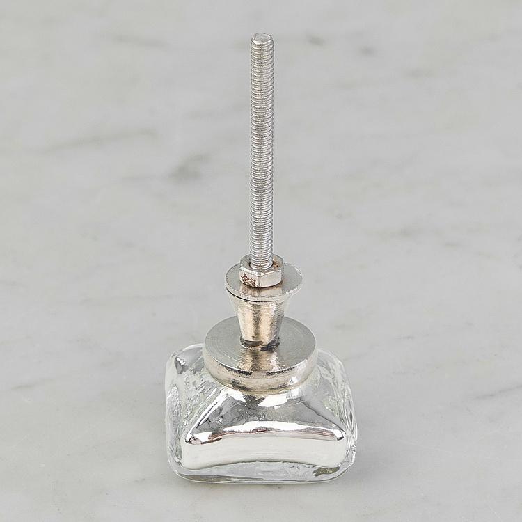 Мебельная ручка Вогнутый квадрат Concave Square Silver Glass Knob