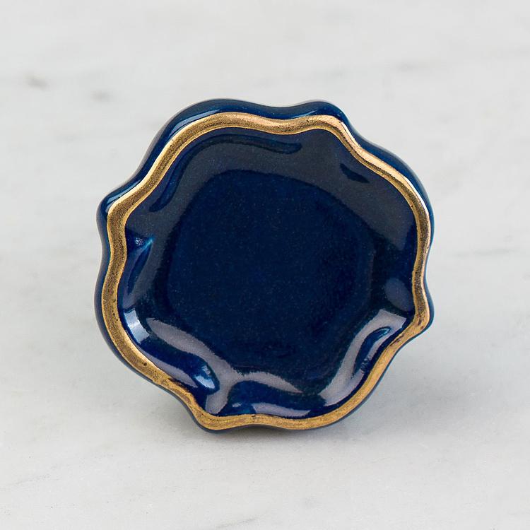 Керамическая мебельная ручка Четырёхлистник синий Quatrefoil Ceramic Knob Blue